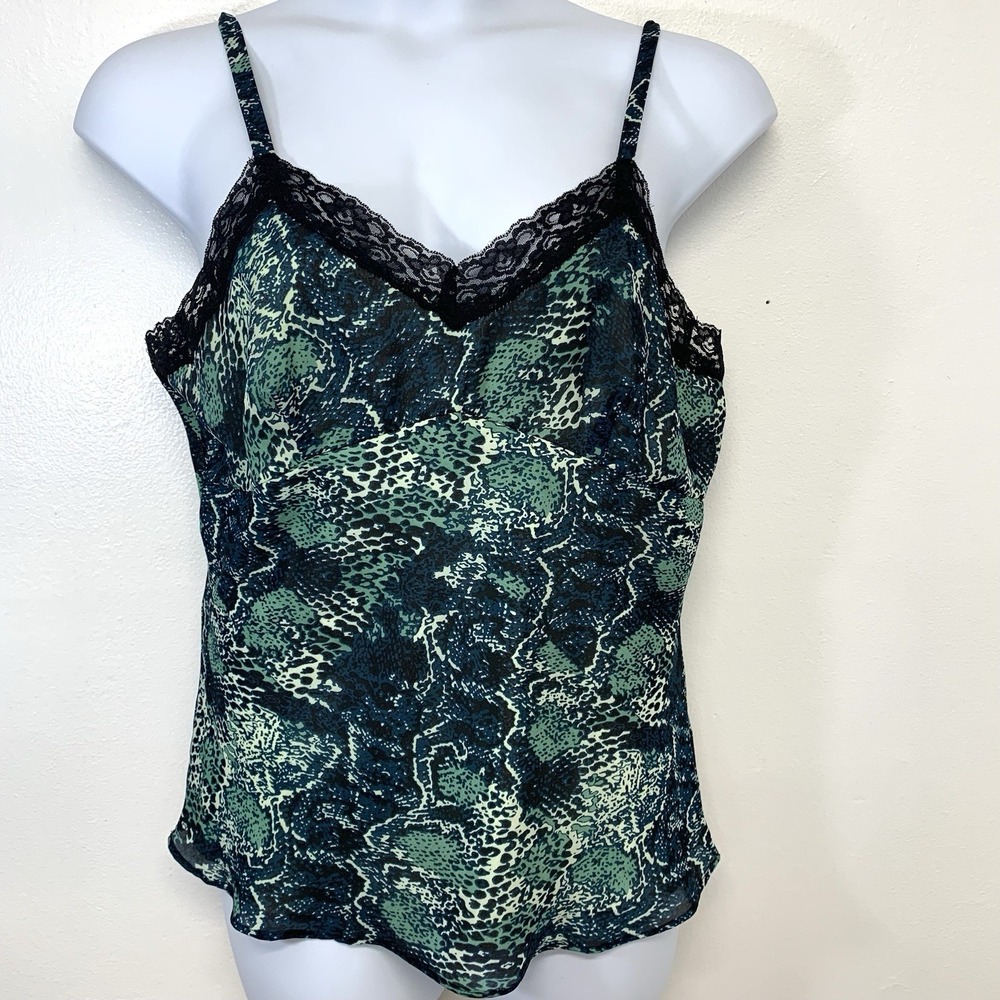 Chadwicks Y2K Baby Doll Lace Trim Tank Top 16 Green Snake Print Feminine Retro